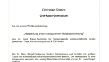 Abiturient des GRGs gewinnt einen dritten Preis der Dr. Hans Riegel-Fachpreise